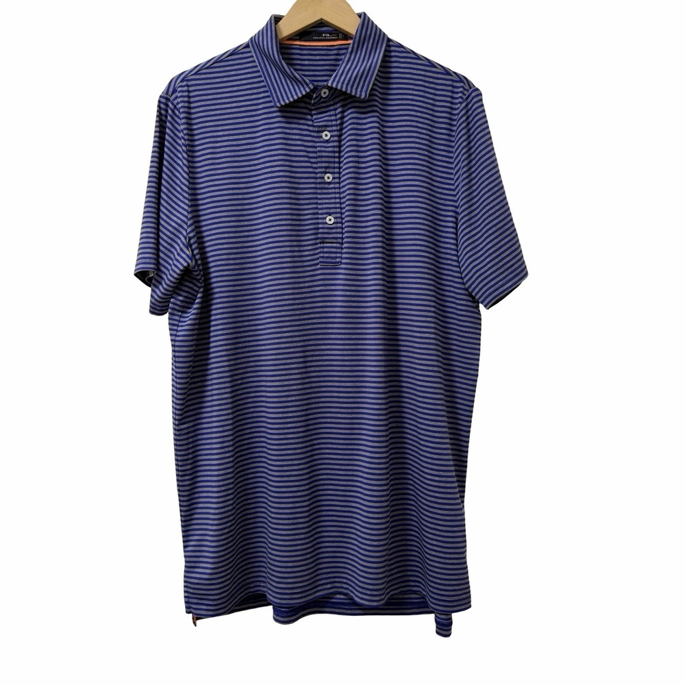 RLX Ralph Lauren Mens Stripe Short Sleeve Performance Polo Shirt Size L Stretch